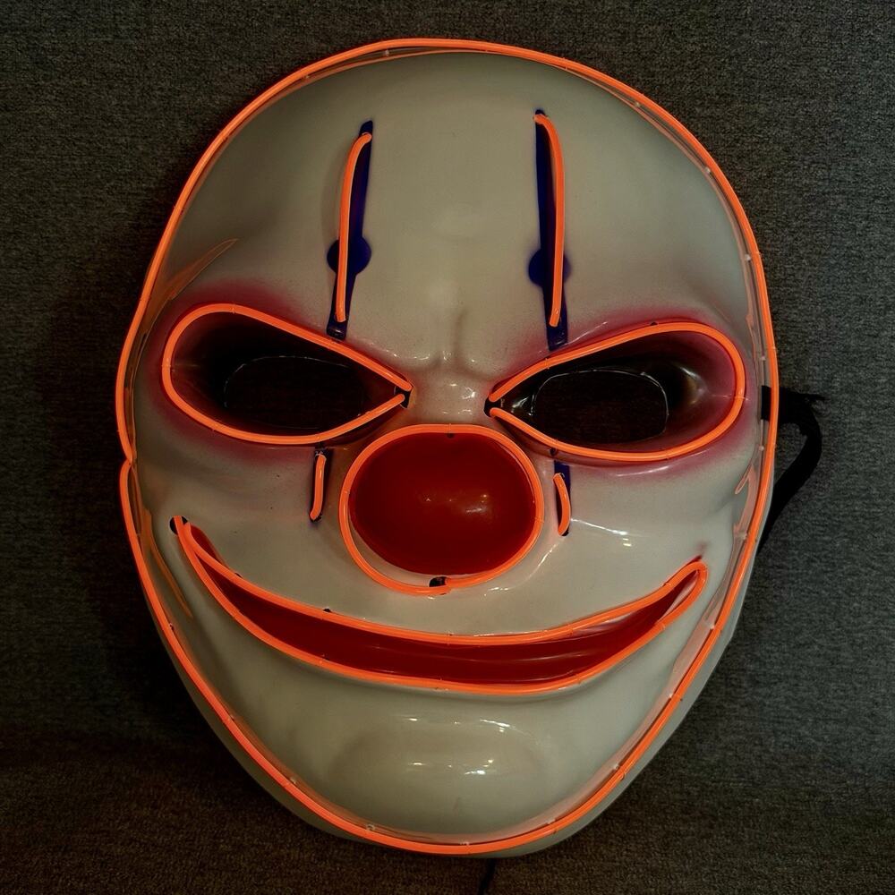 Halloween Mask LED Light Up Wired Clown Scary Cosplay Costume Rave Glow Orange